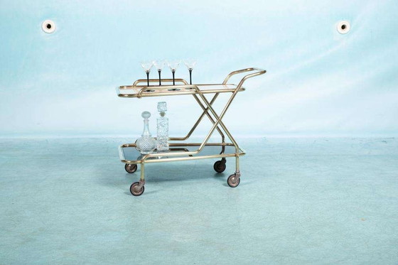 Image 1 of Vintage messing 60s serveerwagen, Midcentury brass bar cart