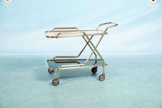 Image 1 of Vintage messing 60s serveerwagen, Midcentury brass bar cart