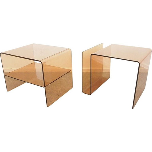 Paar vintage gerookt perspex bijzettafeltjes Michel