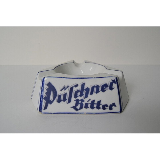 Image 1 of Art Deco vintage porseleinen reclame asbak van Püschner Bitter, jaren 1920