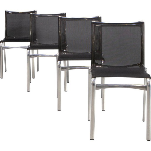 Set van 4 vintage aluminium en Netwave stoelen van Alberto Meda, Italië 1991