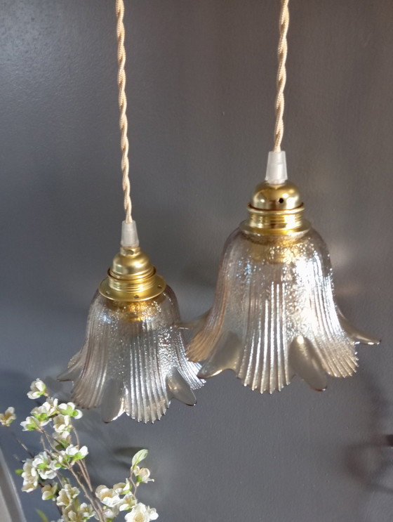 Image 1 of Duo Amber Glas Retro Chic Staande Lampen