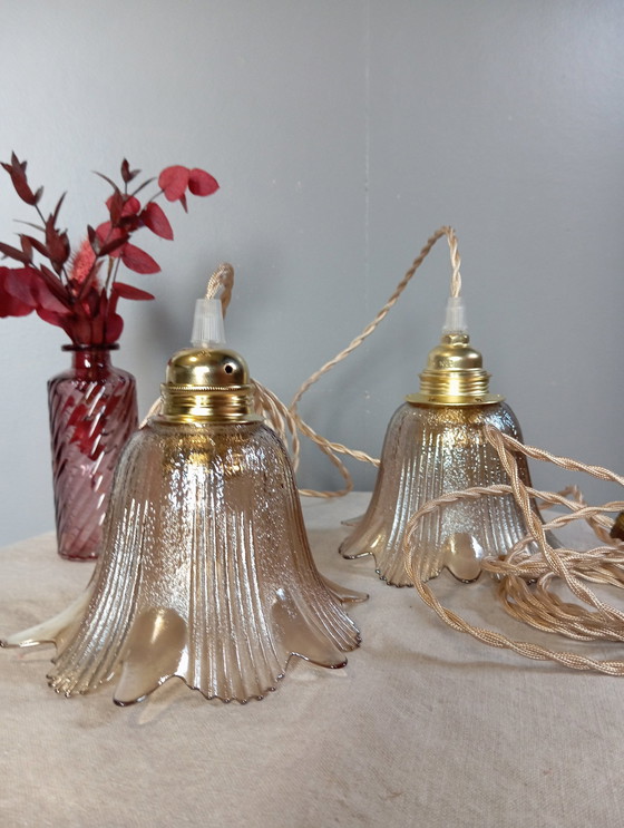 Image 1 of Duo Amber Glas Retro Chic Staande Lampen