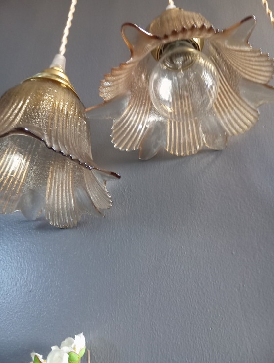 Image 1 of Duo Amber Glas Retro Chic Staande Lampen