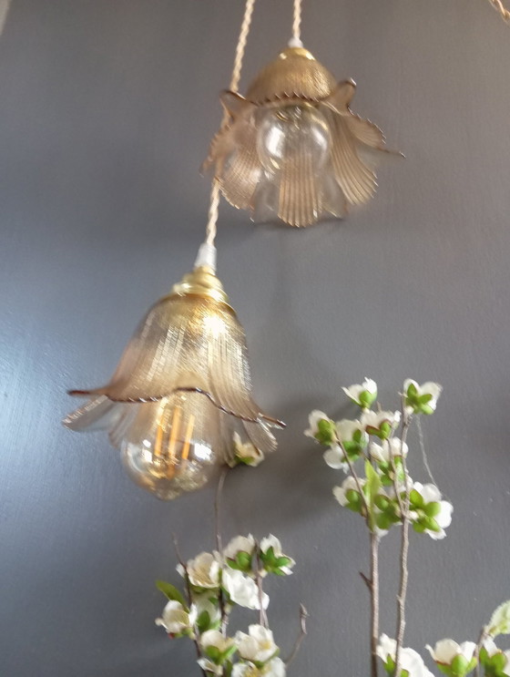 Image 1 of Duo Amber Glas Retro Chic Staande Lampen