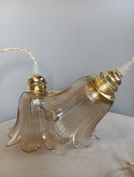 Image 1 of Duo Amber Glas Retro Chic Staande Lampen