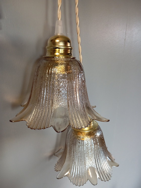 Image 1 of Duo Amber Glas Retro Chic Staande Lampen