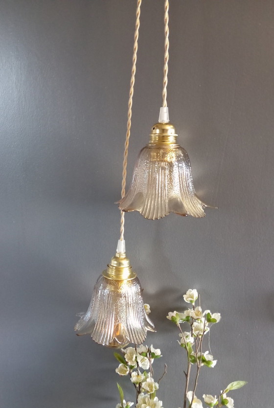 Image 1 of Duo Amber Glas Retro Chic Staande Lampen