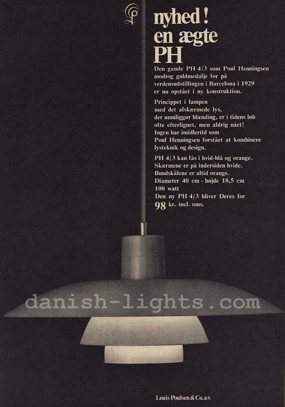 Image 1 of Witte hanglamp Ph 4/3 van Poul Henningsen voor Louis Poulsen. Denemarken 1980