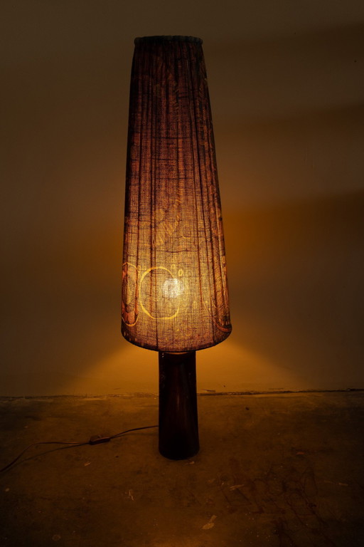 Xl Seventies Lampenkap + Bruine Vloerlamp