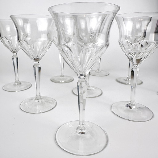 9x Vintage Kristallen Glas Wijn Champagne Mid Century 60s