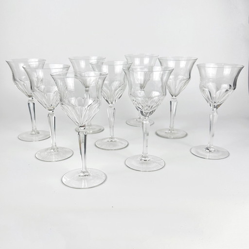 9x Vintage Kristallen Glas Wijn Champagne Mid Century 60s