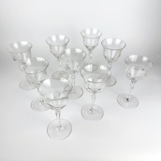 Image 1 of 9x Vintage Kristallen Glas Wijn Champagne Mid Century 60s