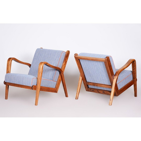 Image 1 of Paar vintage Art Deco essenhouten fauteuils van Jan Vanek, Tsjecho-Slowakije 1940