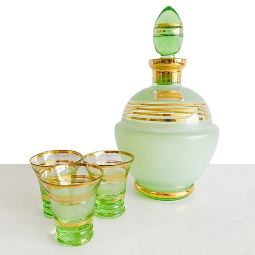 Vintage artdeco likeur decanter karaf en likeurglaasjes Booms Glas