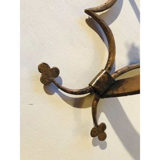 Image 1 of Paar vintage verguld metalen wandlampen met klaverblad ontwerp, 1950