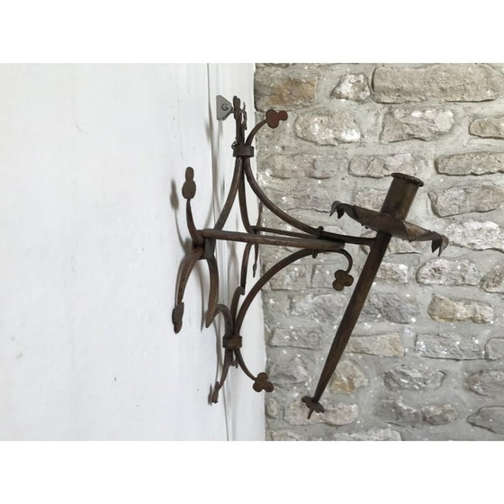 Image 1 of Paar vintage verguld metalen wandlampen met klaverblad ontwerp, 1950