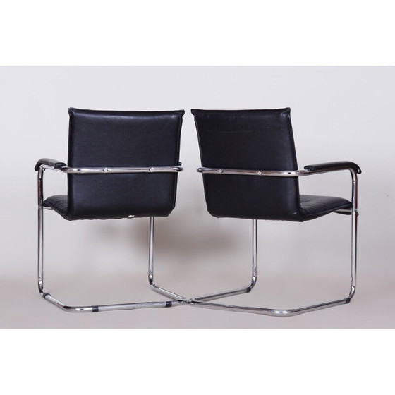 Image 1 of Paar vintage zwarte Bauhaus fauteuils in kunstleer, Duitsland 1970