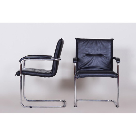 Image 1 of Paar vintage zwarte Bauhaus fauteuils in kunstleer, Duitsland 1970
