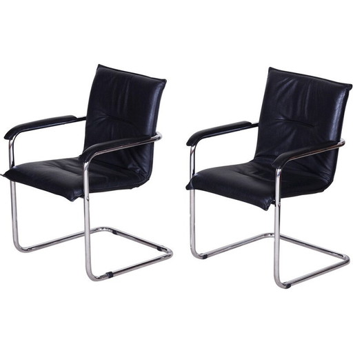 Paar vintage zwarte Bauhaus fauteuils in kunstleer, Duitsland 1970