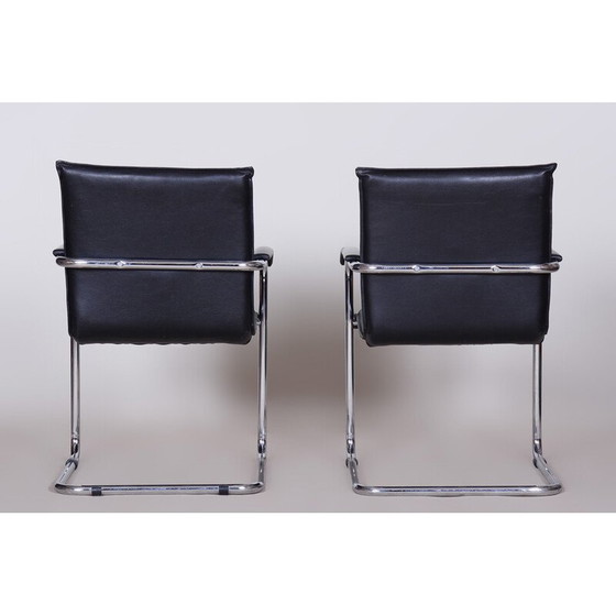 Image 1 of Paar vintage zwarte Bauhaus fauteuils in kunstleer, Duitsland 1970