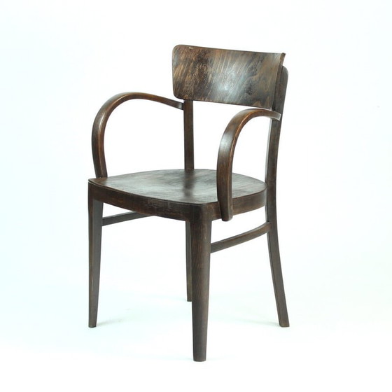 Image 1 of Vintage eikenhouten bureaustoel van Thonet, Tsjecho-Slowakije, jaren 1930