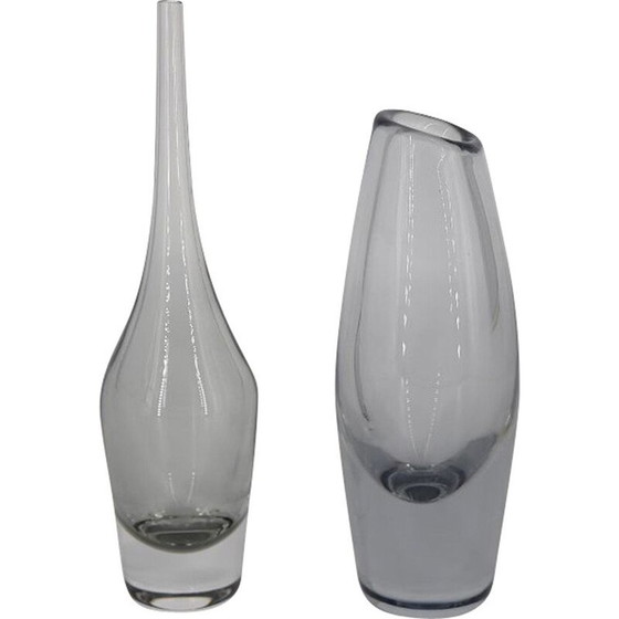 Image 1 of Scandinavische vintage glazen vaas met smalle hals, Zweden 1960