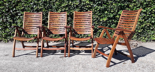 4 Hattersley Collection teak standenstoelen, inklapbaar