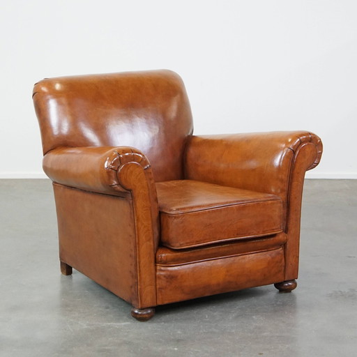 Cognac-Kleurige Schapenleren Armchair