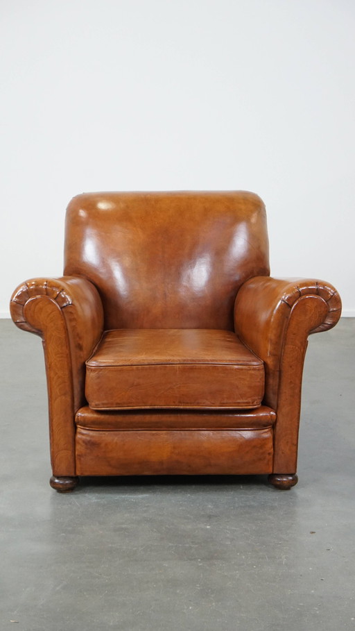 Cognac-Kleurige Schapenleren Armchair