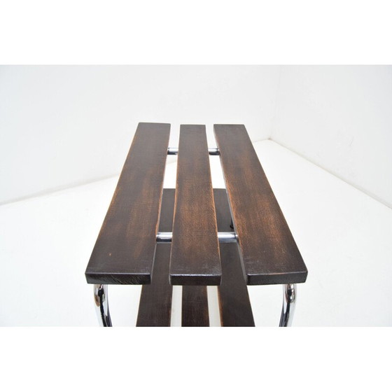 Image 1 of Vintage houten en chromen bijzettafel Tsjecho-Slowakije 1970