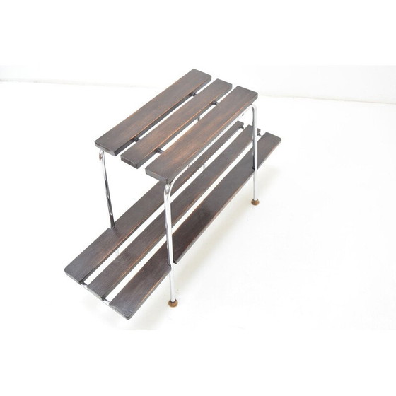 Image 1 of Vintage houten en chromen bijzettafel Tsjecho-Slowakije 1970