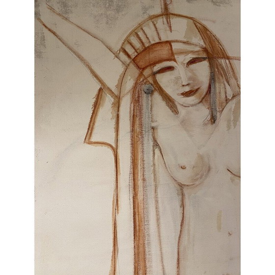 Image 1 of Vintage gemengde techniek op canvas Nefertiti door André Ferrand, 1998