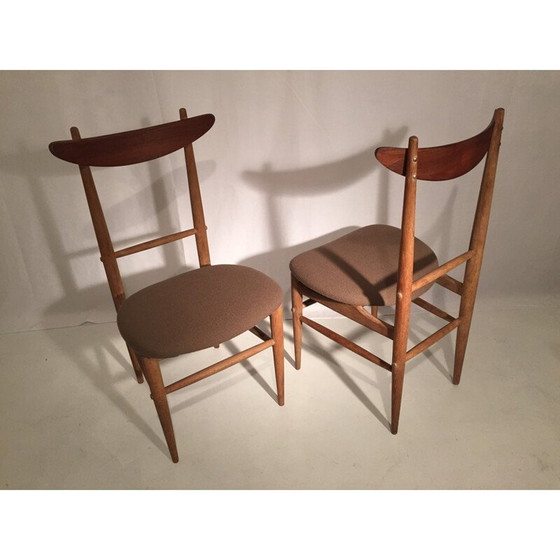 Image 1 of Set van 6 bruine stoelen - 1950