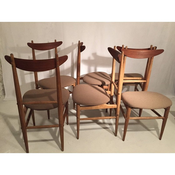 Image 1 of Set van 6 bruine stoelen - 1950