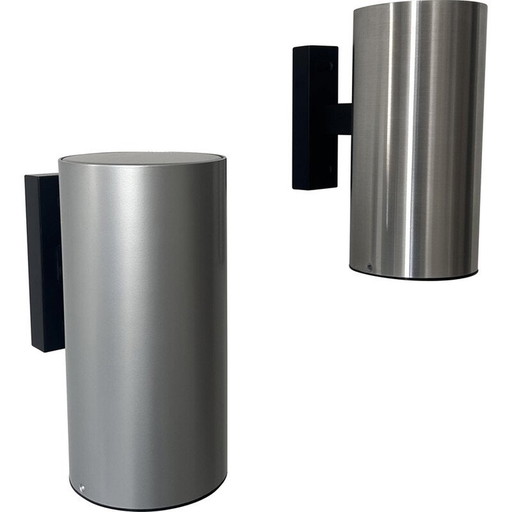 Paar vintage wandlampen van geborsteld metaal en aluminium voor Bur Leucthen, Duitsland 1970