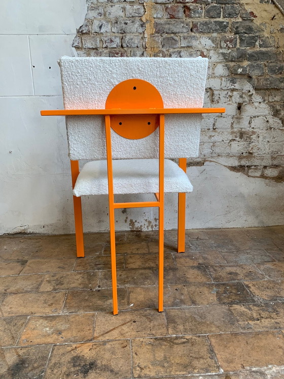 Image 1 of Paar postmoderne oranje fauteuils en boucléwol stof