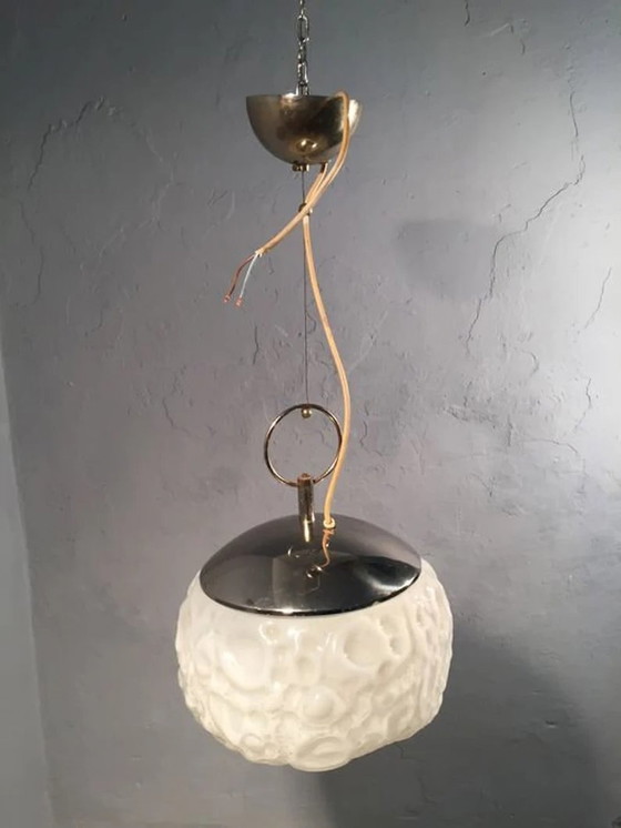 Image 1 of Mazzega Osso Plafond Hanglamp, Mid Century Modern, Art Deco, Carlo Nason, Murano glas, Chroom, Uniek