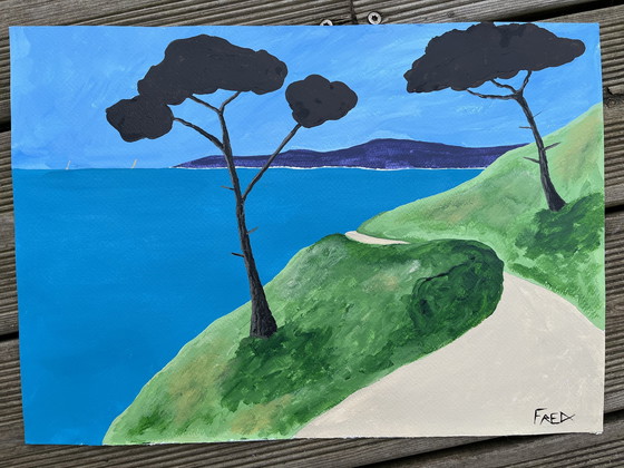 Image 1 of Het kustpad. Acryl door Frédéric Cadiou