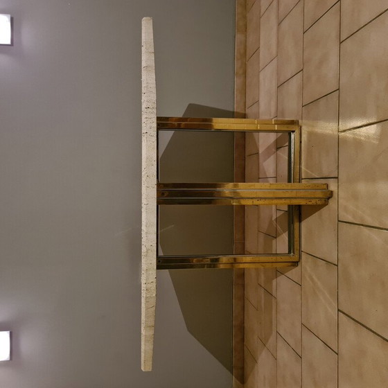 Image 1 of Vintage eettafel van messing en chroom met travertijnen blad