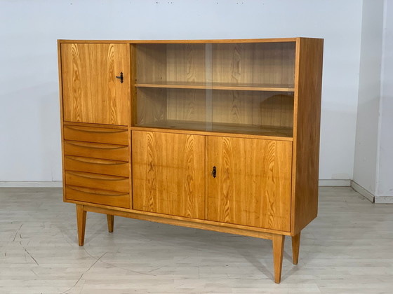 Image 1 of Mid Century hellerau hoge vitrinekast woonkamer kast vintage