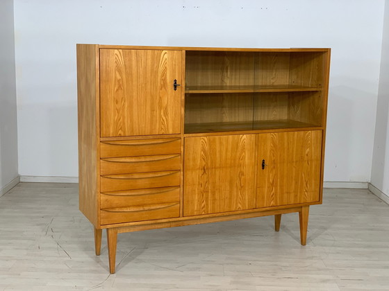 Image 1 of Mid Century hellerau hoge vitrinekast woonkamer kast vintage