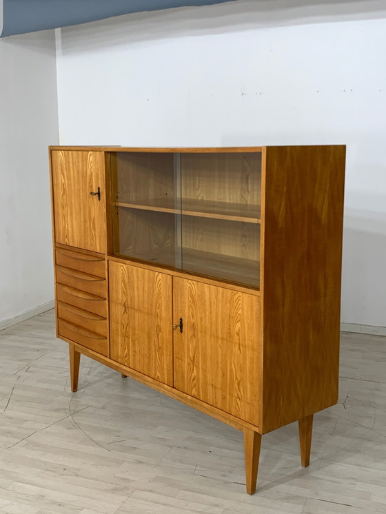 Image 1 of Mid Century hellerau hoge vitrinekast woonkamer kast vintage