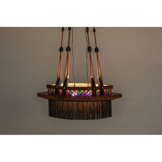 Image 1 of Vintage art deco kroonluchter van hout en lood, Nederland 1920