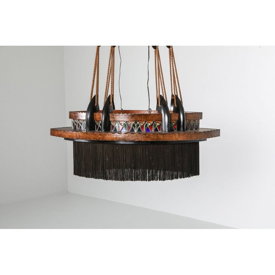 Image 1 of Vintage art deco kroonluchter van hout en lood, Nederland 1920
