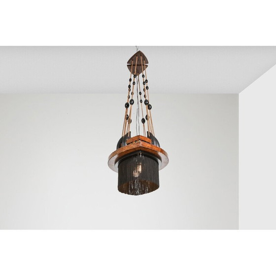 Image 1 of Vintage art deco kroonluchter van hout en lood, Nederland 1920