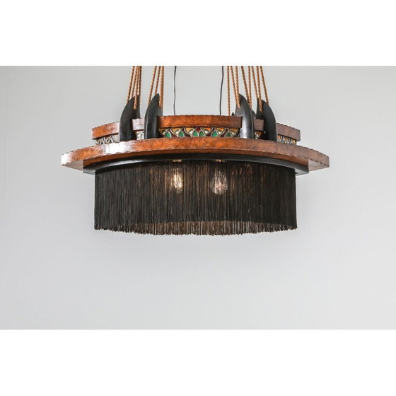 Image 1 of Vintage art deco kroonluchter van hout en lood, Nederland 1920