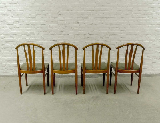 Image 1 of Scandinavische eetkamerstoelen in olijfgroen op massief eikenhouten frame, set van 4, jaren 60, Zweden