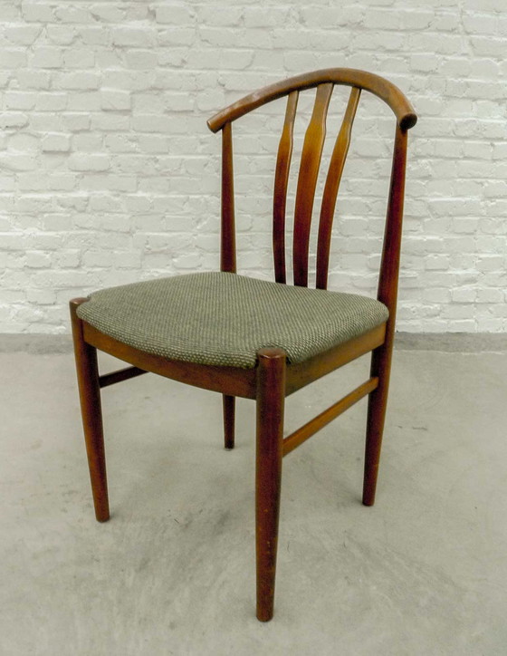 Image 1 of Scandinavische eetkamerstoelen in olijfgroen op massief eikenhouten frame, set van 4, jaren 60, Zweden