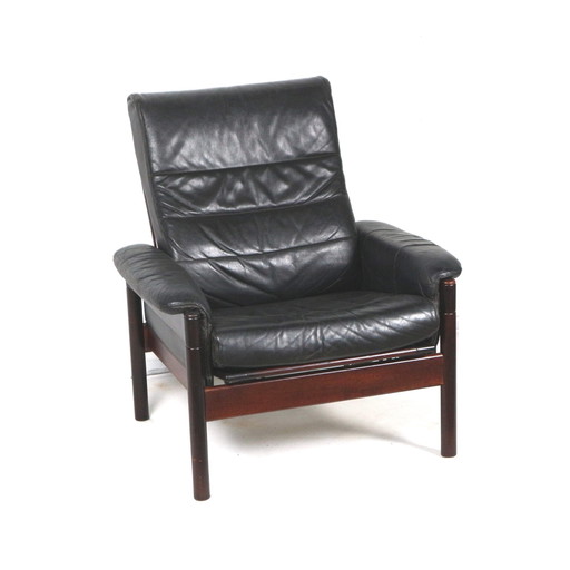 Zwart leren jaren ’60 fauteuil